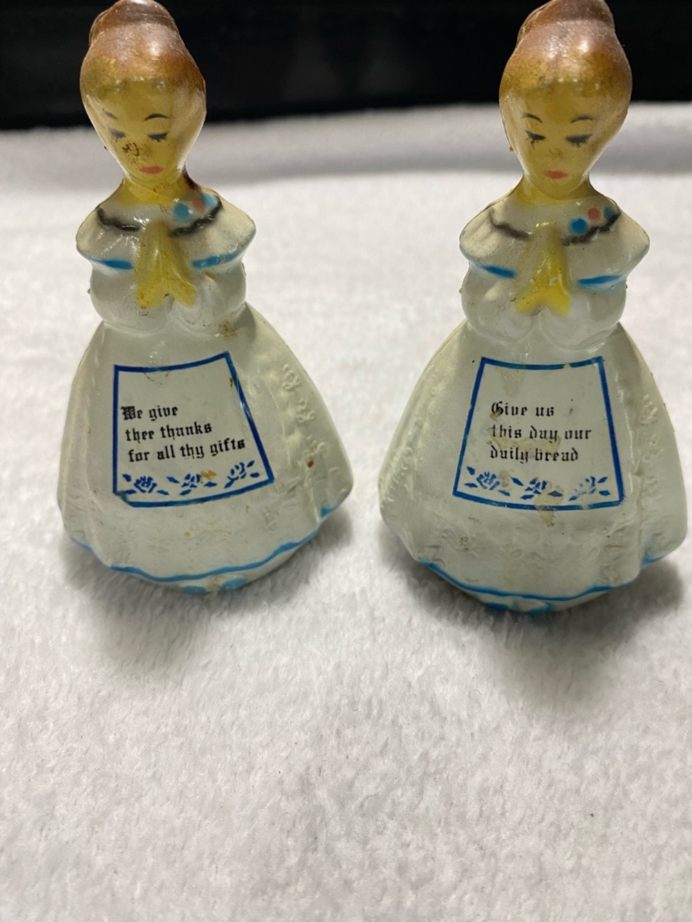 Vintage 1950s -1960s Praying Ladies Salt & Pepper Shakers - White and Blue